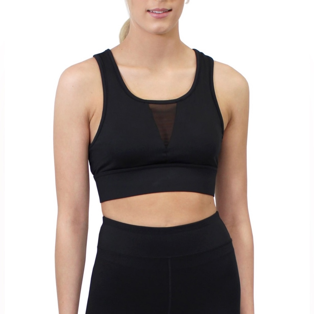 New Marc Defang Black Mesh Elaskim Padded Sports Bra - M